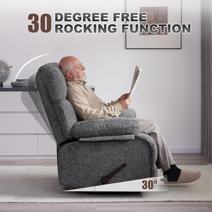 Eiayeebil Oversized Swivel Rocker Recliner Chair Set of 2 for Adult, Rock Recliner for Big Man, Extra Wide Manual Recliners, Overstuffed Soft Rocking Sofa Chair,Light Grey