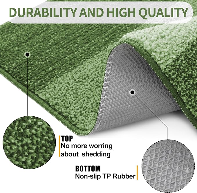 Kitinjoy Indoor Outdoor Door Mat, 71x47 Non-Slip Absorbent Dirt Trapper, Low-Profile Washable Inside Entrance Front Floor Mat, Sturdy Soft Entry Doormats for Entryway, Green - Image 3