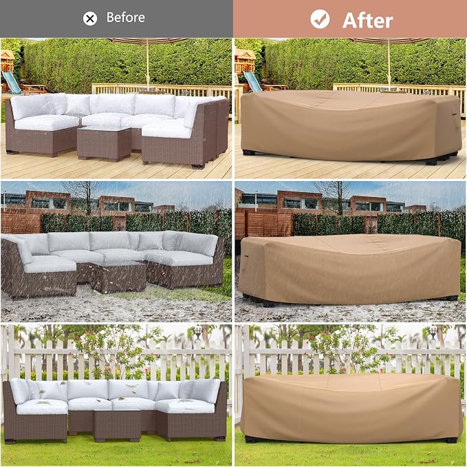 Mrrihand Heavy Duty Patio Furniture Covers, Outdoor Furniture Covers Waterproof Sectional Sofa Set , Patio Table and Chair Set Cover 124"L×71"W×29"H,Brown - Image 7