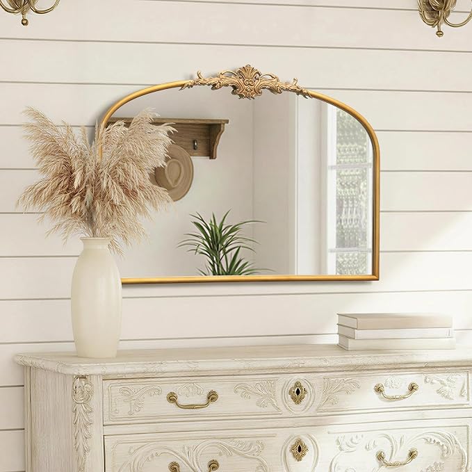 Besdomus Antique Arched Gold Mirror: 32"x24" French Large Gleaming Gold Antique Wall Mounted Mirror - Baroque Traditional Ornate for Fireplace/Bathroom/Bedroom - Wall Decor for Homemakers - Image 5