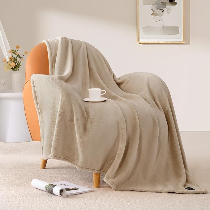 BEAUTEX Fleece Blanket Queen Size Super Soft Flannel Throw Blanket Lightweight Fuzzy Plush Blanket for Couch Sofa or Bed All Seasons (Ivory, 90" x 90")