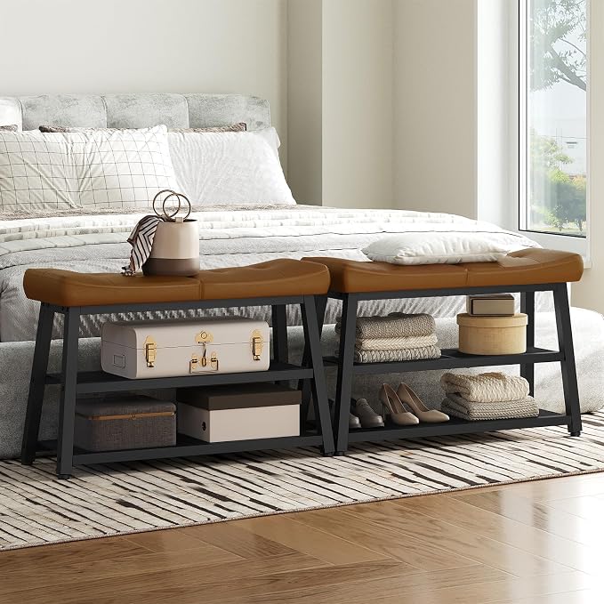 YATINEY Shoe Bench, 3-Tier Shoe Rack, Entryway Bench with Storage and Cushion, for Hallway, Foyer, Bedroom, Brown and Black HX02BV - Image 7