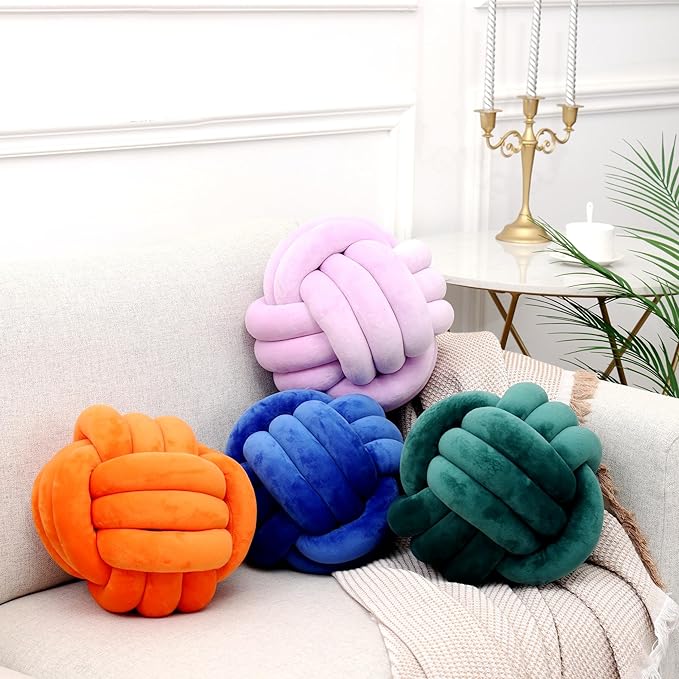 Petrella Knot Pillows Ball Round Throw Pillows Home Decor Cushion Decorative Aesthetic Throw Pillows，Dark Green 11inch