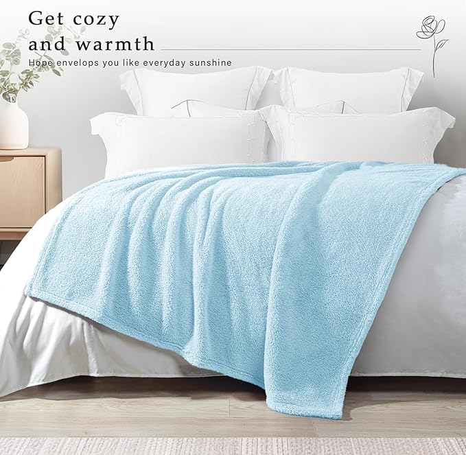 Exclusivo Mezcla Soft Fleece Throw Blanket for Couch, Super Soft Velvet Plush Fleece Blankets, Fuzzy Cozy and Warm for Winter, 50x60 Inches, Light Blue