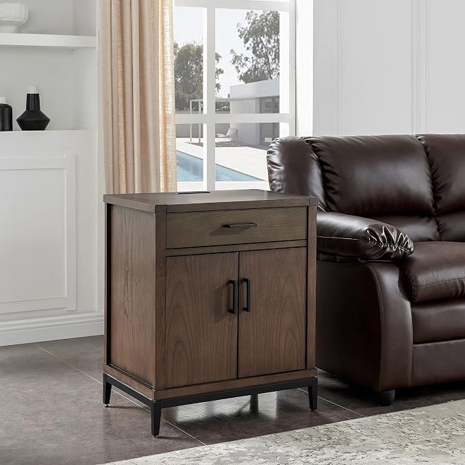 Leick Home Julien Nightstand Side Table One Drawer and Lower Cabinet Traditional – Fast Charging Station – Durable Solid Wood – Living Room, Bedroom, Office, Coffee Bean with Matte Black, 9079-GRMB - Image 12
