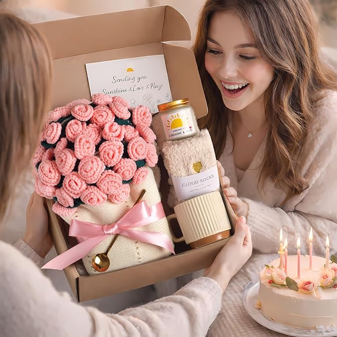 Care Package for Women, Self Care Gift, Mothers Day Gifts for Mom, Flower Bouquet Blanket, Thinking of You, Birthday Gifts, Get Well Soon