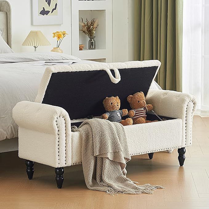 Furnimart Storage Ottoman Bench for Queen Size Bed, Faux Fur Upholstered Storage Bench Accent Bench with Rolled Arms for Bedroom,Living Room, Entryway, 2.5Cubic Feet - Image 3
