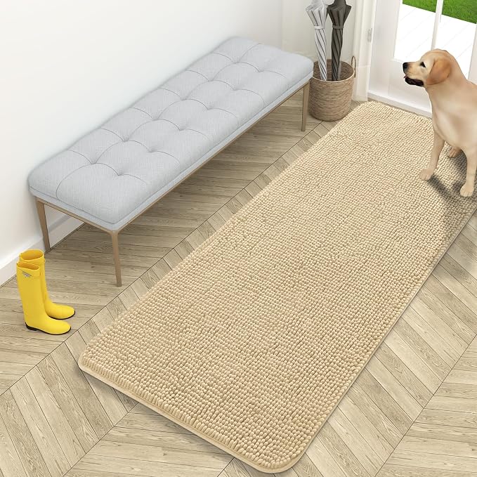 OLANLY Dog Door Mat for Muddy Paws 59x24, Absorbs Moisture and Dirt, Absorbent Non-Slip Washable Doormat, Quick Dry Chenille Mud Mat for Dogs, Entry Indoor Entryway Carpet for Inside Floor, Sand by OLANLY