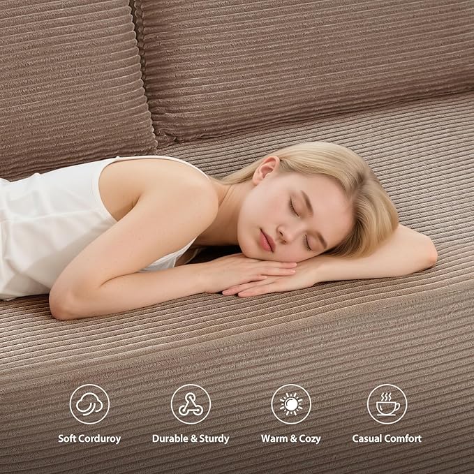 97inch Boneless L-Shaped Sectional Sofa with Throw Pillow & Side Pockets- No Assembly Compressed Modular Couch, Memory Foam, Deep Seat for Living Room, Bedroom, Apartment Camel Left