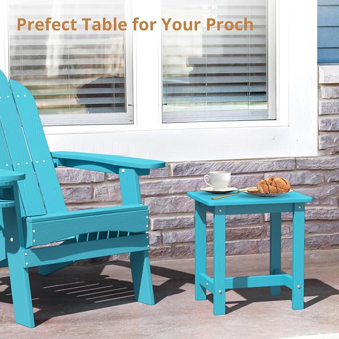 LUE BONA Outdoor Side Table, HDPS Small Outdoor Table, Rectangle Adirondack Side Table, Outside End Table for Patio, Porch, Pool, Weather Resistant/Easy Maintenance/Indoor or OutsideUse, Sky Blue - Image 4