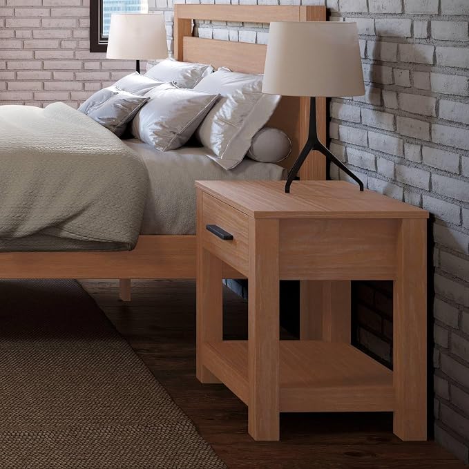 Grain Wood Furniture Loft Nightstand, Solid Wood with Acacia Finish - Image 2