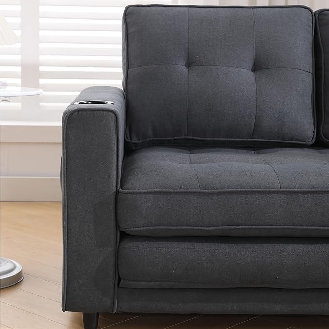 ERYE Foldable Loveseat Sofa Convertible Pull Out Sleeper Sofabed,2 Seat Tufted Upholstered Sofa Modern Convertible Sleeper Couch Bed with Cupholders and Side Pockets