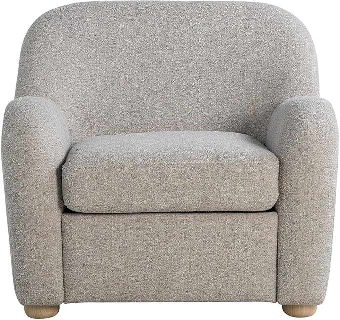 Studio Living® Jennifer 36.6" Arm Chair, Modern Style, Pocket Coil Comfort, Natural Wood Legs, Boucle Fabric, Pebble