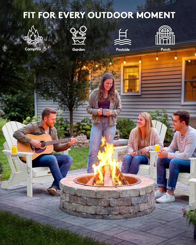 SERWALL Folding Adirondack Chair Set of 4, All Weather Adirondack Chairs with Cup Holder for Patio Garden Outdoors Fire Pit Chairs-White - Image 8