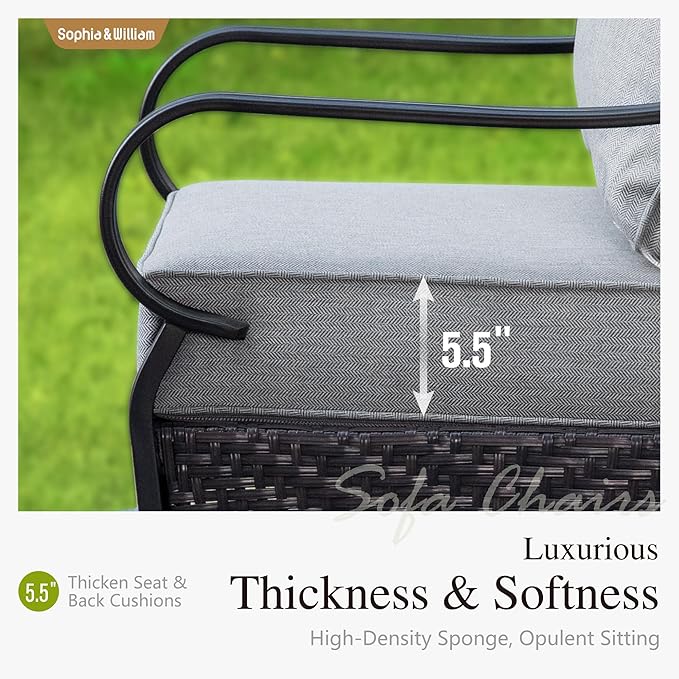 Sophia & William Extra Large Outdoor Patio Motion Sofa Chairs Set 2 PCS Heavy-Duty Metal Porch Furniture with High Back & Deep Seating Area, 5.5" Thicken Cushions for Deck, Lawn, Outside (Grey)