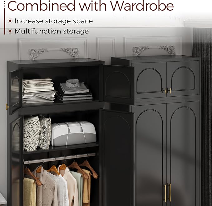 Metal Armoire Wardrobe Closet with Doors, 86" Tall Wardrobe Cabinet with Hanging Rod and Adjustable Shelves, Black Clothing Storage Cabinets for Bedroom, Home Office
