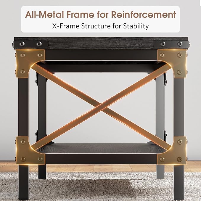 Rectangle Coffee Tables for Living Room, Wood Rectangular Coffee Table, 2 Tier Industrial Modern Center Table with Thickened Tabletop and Metal Frame, 40 inch Long (Black)