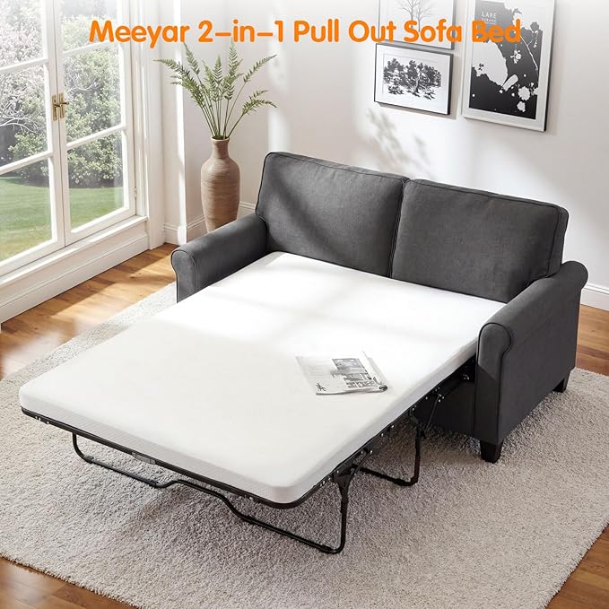57" Pull Out Sofa Bed with Mattress, Convertible Sofa Bed Loveseat, Twin Sleeper Sofa Couch with Pocketed Coil Seating, Upholstered Fabric Sofa Bed for Small Spaces,Grey | sofa bed, futon sofa bed, sofa bed couch, Sleeper Sofa, pull out sofa bed