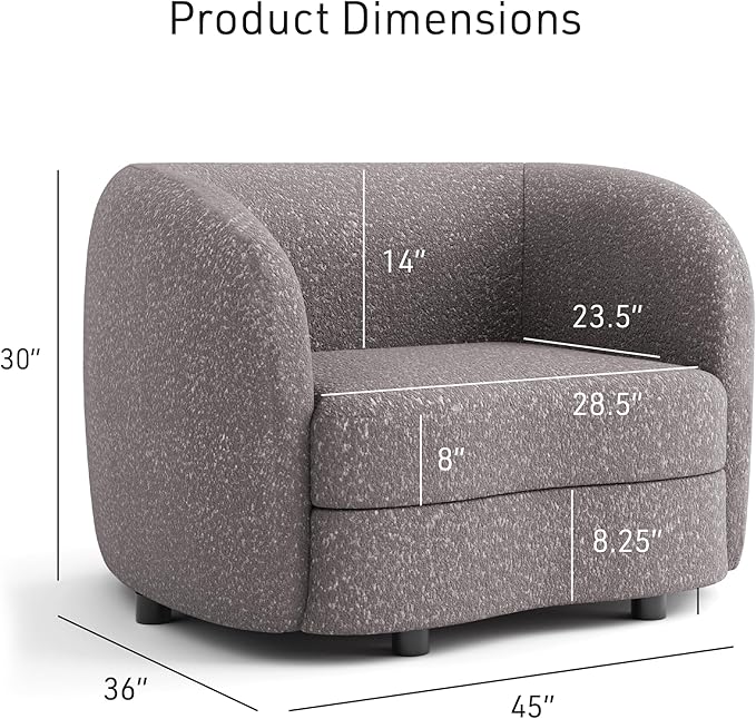 Furniture of America Nimiane Modern Boucle 3 Piece Sofa Set with Curved Arms and Wooden Legs, Accent Furniture Sets for Living Room, Home Office, Bedroom, Lounge, Charcoal Gray