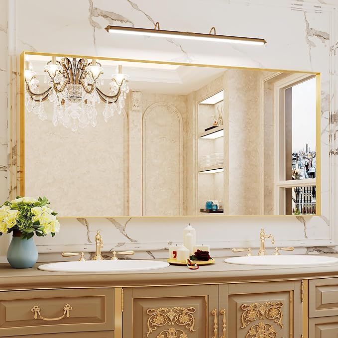 Suidia Bathroom Mirror, 60" x 30" Wall Mirror Metal Framed, Bathroom Vanity Mirror for Living Room Bedroom Bathroom Entryway, Gold, Rect Corner Style by SuidiaMirror