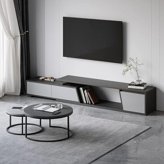 homary Extendable TV Stand with 3 Drawers Minimalist Rectangle Entertainment Center Walnut TV Console Table Up to 110" by Homary