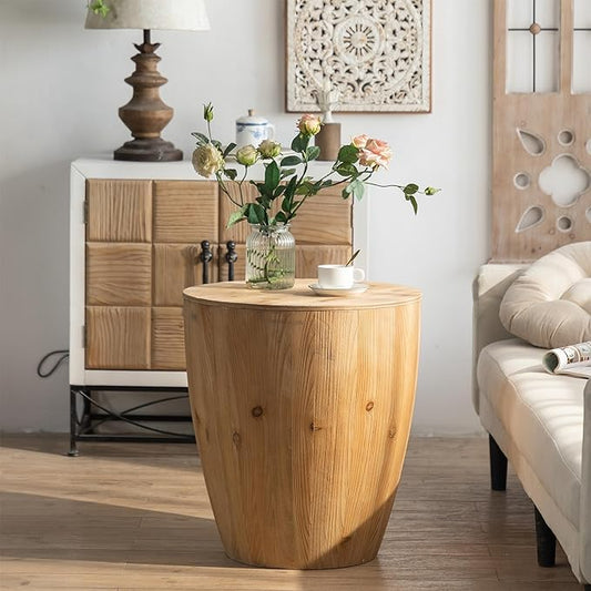 21.6" Bucket Shaped Round Coffee Table with Storage, Drum Coffee Table for Office, Dining Room and Living Room, Nature