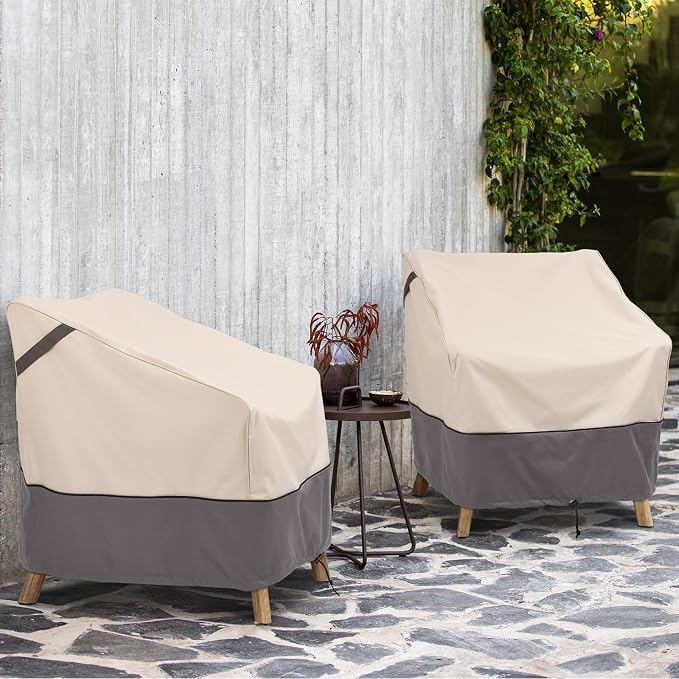 Waterproof Patio Furniture Chair Covers 2-Pack, Heavy Duty 600D Oxford Outdoor Protector for Deep Seat Chairs, UV & Wind Resistant All-Season Protection, 32"W x 37"D x 36"H (Beige/Grey) - Image 6