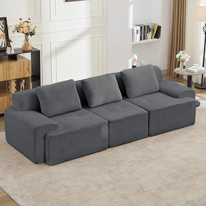 KIGOTY Modular Sectional Sofa, 3 PCS Comfy Cloud Sectional Couch with Deep Seat, Corner Sofas, Modern Boneless Couch for Living Room, No Assembly Required,Grey