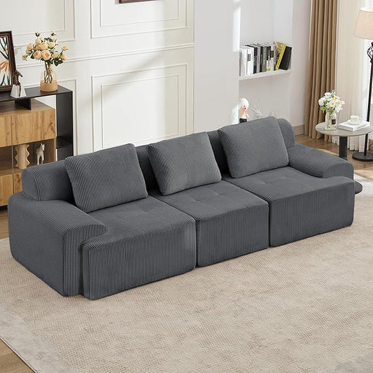 KIGOTY Modular Sectional Sofa, 3 PCS Comfy Cloud Sectional Couch with Deep Seat, Corner Sofas, Modern Boneless Couch for Living Room, No Assembly Required,Grey
