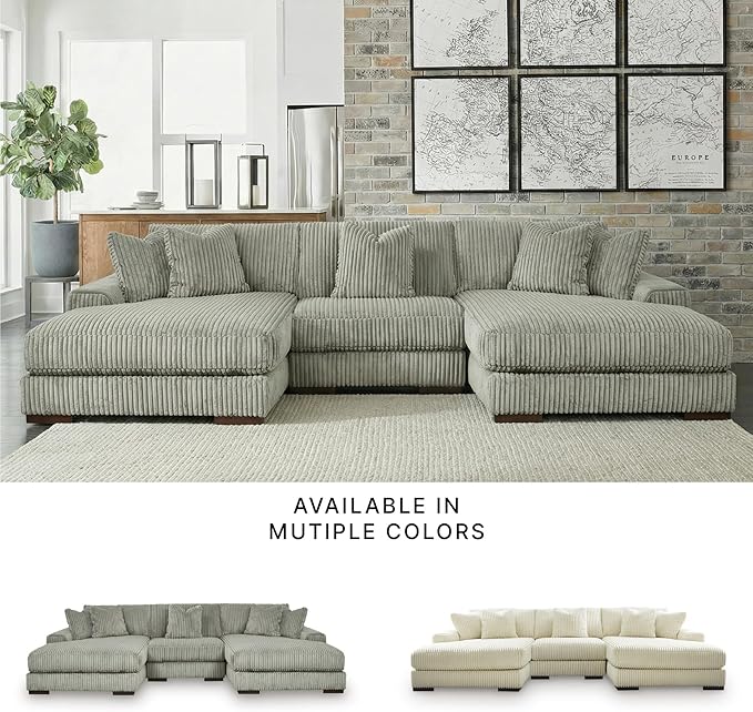 Signature Design by Ashley Lindyn Casual Anti Sag 3-Piece Sectional with Double Chaise, Reversible Cushions and 5 Accent Pillows, Gray