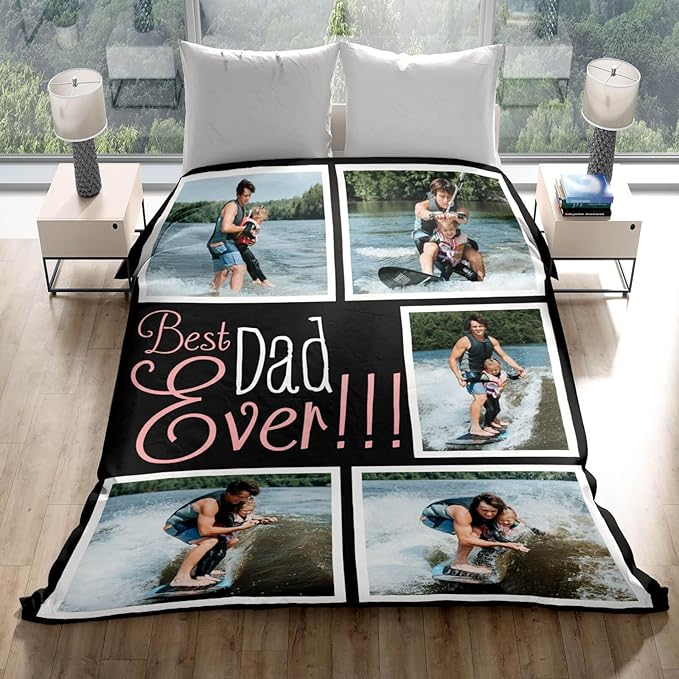 inkArts Gifts for Dad Custom Blankets with Photos Personalized Photo Blankets with Picture for Dad, Customized Throws Blanket for Fathers Day Plush Best Daddy Ever Family Husband Men Birthday