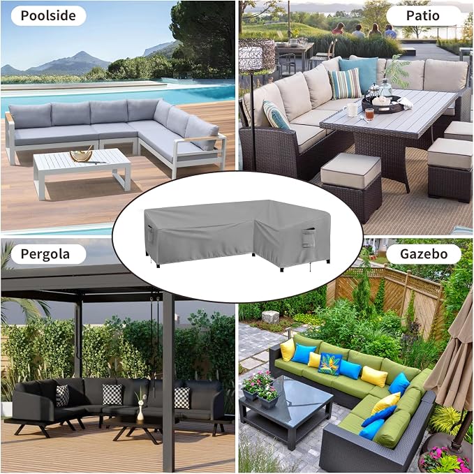 PureFit Outdoor Sectional Sofa Cover Waterproof L Shaped Patio Furniture Covers for Deck, Lawn and Backyard, 83”x104” Left Facing, Gray - Image 8