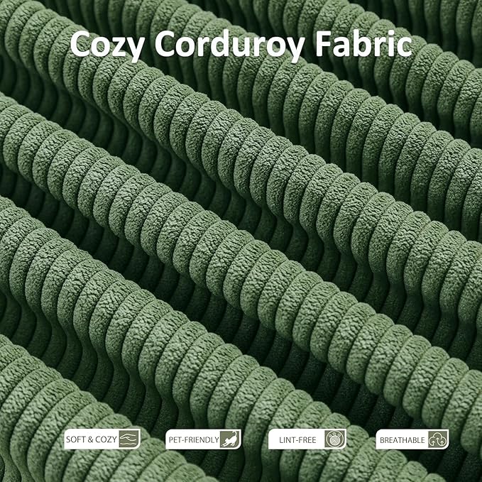 Corduroy Living Room Accent Chairs, High Back Reading Chairs for Bedroom, Modern Comfy Upholstered Armchairs for Bedroom, Reading Nook, Apartment, Forest Green