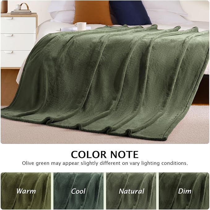 BEAUTEX Fleece Blanket Queen Size Super Soft Flannel Throw Blanket Lightweight Fuzzy Plush Blanket for Couch Sofa or Bed All Seasons (Olive Green, 90" x 90")