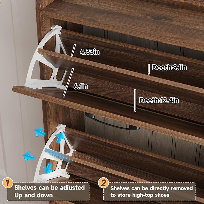Maupvit Large Shoe Storage Cabinet with 6 Flip Drawers, Freestanding Shoe Organizer with Metal Handles for Entryway, Narrow Shoe Rack Cabinet, Dark Walnut - Image 6