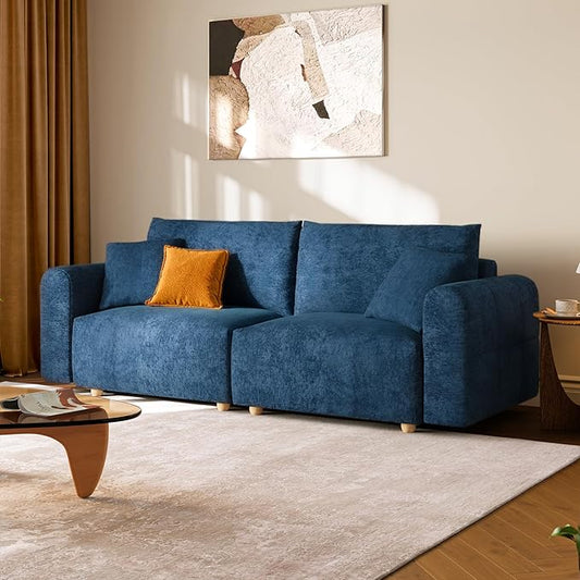 LINSY HOME Cloud Couch Sectional, Modular Sofa Sectionals for Living Room Bedroom, 91" 2 Seater Love Seat Couch with Ottoman, Deep Seat Cozy Couch Luxury Chenille Sofas, Blue