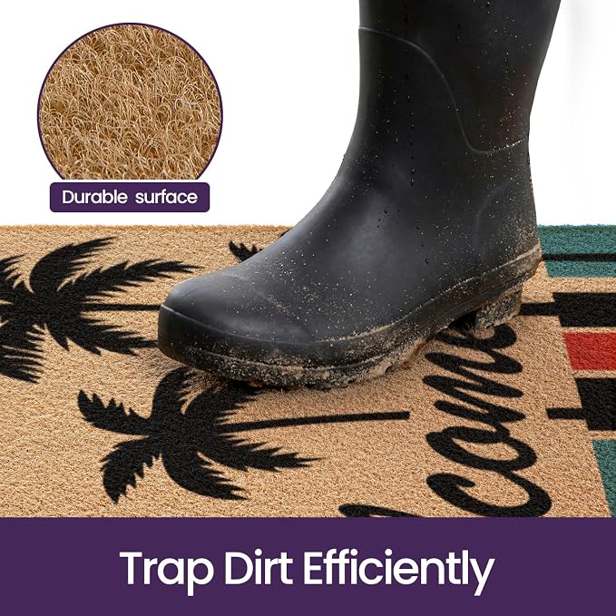 DEXI Front Door Mat Outside Entrance Coir, 3x5 Heavy Duty Welcome Entry Tropical Plant Doormat, Non Slip Exterior Entryway Floor Dirt Trapper for Porch Patio, Coconut Tree - Image 4