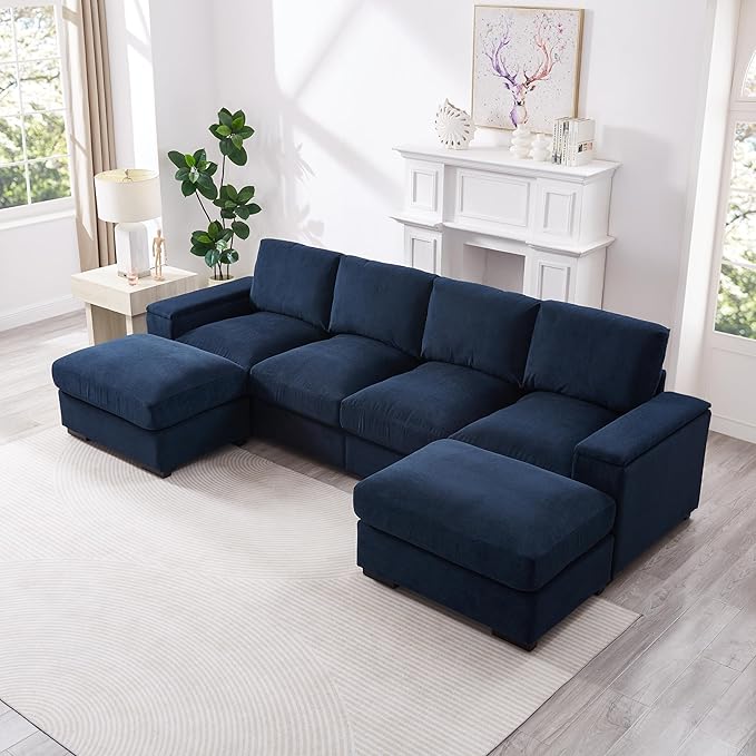 122" Oversized Modular Sectional Sofa Cloud Couch with 2 Ottomans, Comfy Corduroy Upholstered Deep Seat Large U Shaped Lounge Sofa&Couches with Hidden Arm Storage Box