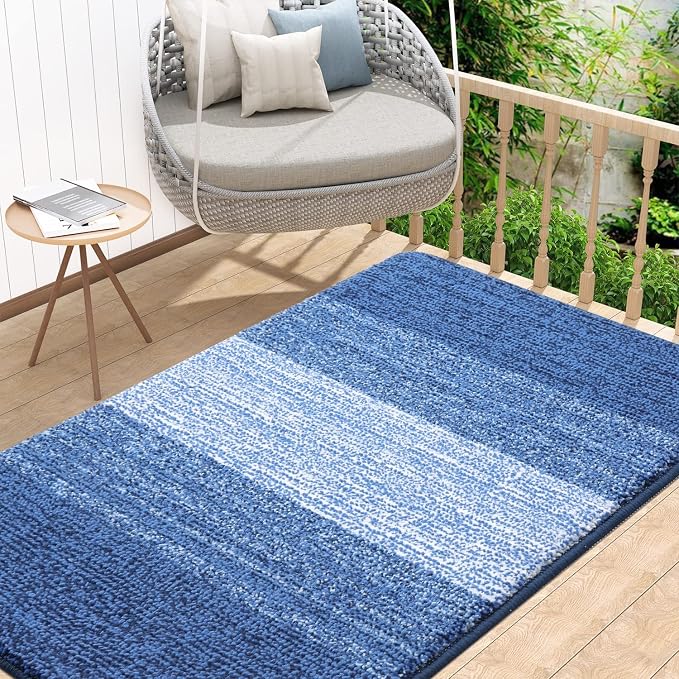 Kitinjoy Indoor Outdoor Door Mat, 48x32 Non-Slip Absorbent Dirt Trapper, Low-Profile Washable Inside Entrance Front Floor Mat, Sturdy Soft Entry Doormats for Entryway, Navy Blue by Kitinjoy