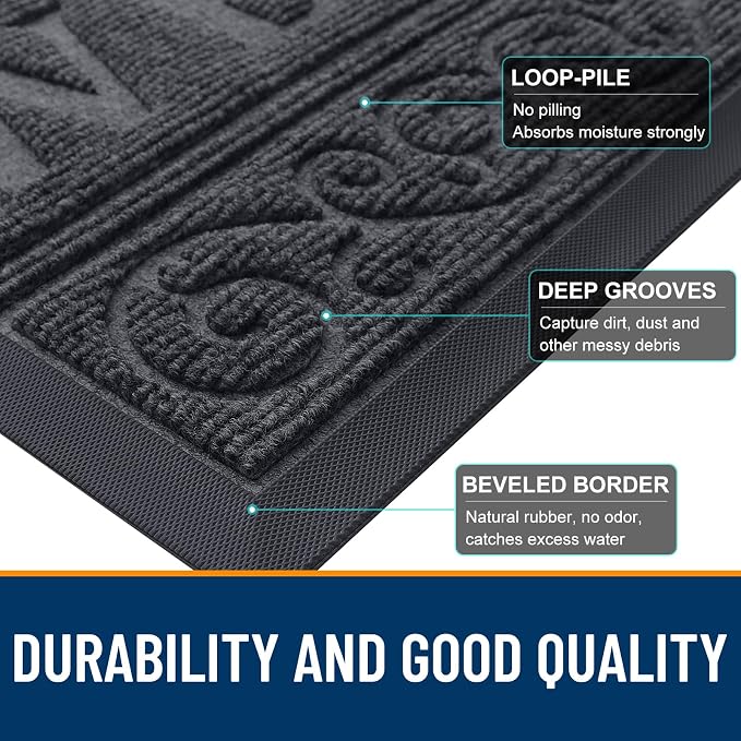 OLANLY Welcome Door Mat Indoor Outdoor Entrance, Heavy Duty Sturdy Front Door Mat, Waterproof All-Weather Doormat, Stain Resistant, Low Profile, Easy Clean Patio Entryway Mat, 47 x 32, Medium Grey - Image 8