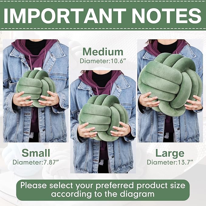 Namalu 2 Pcs Soft Knot Pillow Ball, Decorative Round Throw, Soft Knotted Plush Pillows, Handmade Stuffed Ball Pillows Cushion for Bedroom Sofa Couch Home Decor(10.6 Inches,Dark Green)