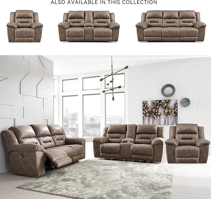 Signature Design by Ashley Stoneland Faux Leather Manual Pull Tab Rocker Recliner, Light Brown
