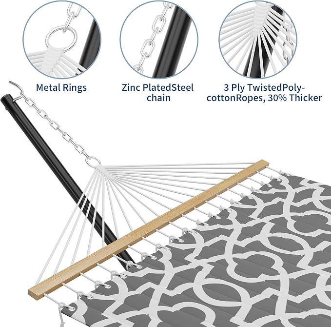Double Hammock with Stand for 2 Person, Outdoor Freestanding Hammock Bed with 475lb Capacity - Heavy Duty Steel Frame, Quilted Pillow & Portable Carry Bag, Easy Assembly, Light Gray - Image 4