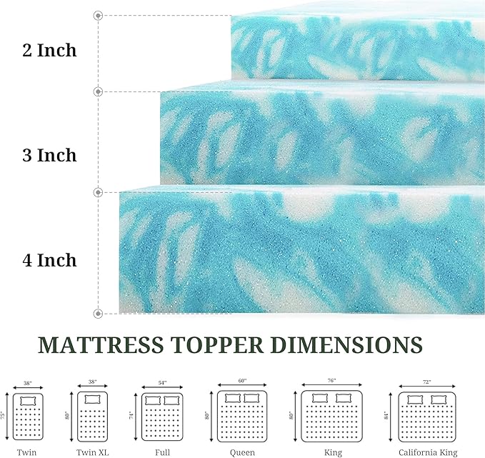 4 Inch Queen Mattress Topper, Gel Memory Foam Mattress Pad, Ventilated Bed Topper for Pressure Relief, CertiPUR-US Certified