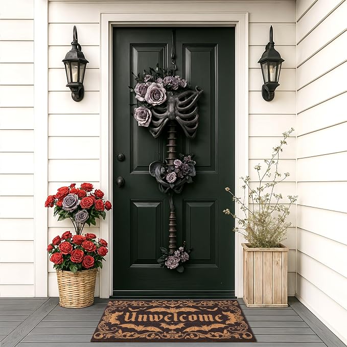 Gothic Bat Door Mat for Front Door, Doormat Outside Entrance with Unwelcome Design, Gothic Decor for Porch and Entryway, Indoor Outdoor Use, 17'' x 29.5''- Black - Image 6