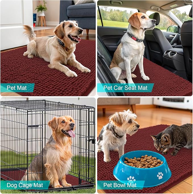 OLANLY Dog Door Mat for Muddy Paws 44x24, Absorbs Moisture and Dirt, Absorbent Non-Slip Washable Doormat, Quick Dry Chenille Mud Mat, Entry Indoor Entryway Carpet for Inside Floor, Caramel Russet - Image 7