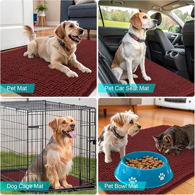 OLANLY Dog Door Mat for Muddy Paws 47x24, Absorbs Moisture and Dirt, Absorbent Non-Slip Washable Doormat, Quick Dry Chenille Mud Mat, Entry Indoor Entryway Carpet for Inside Floor, Caramel Russet - Image 7