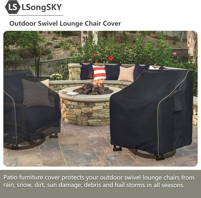 Outdoor Swivel Lounge Chair Cover 2 Pack,Waterproof Heavy Duty Patio Chair Covers,Patio Rocking Chair Covers for Outdoor Furniture,(30 W x 34 D x 38.5 H inches),Black - Image 6