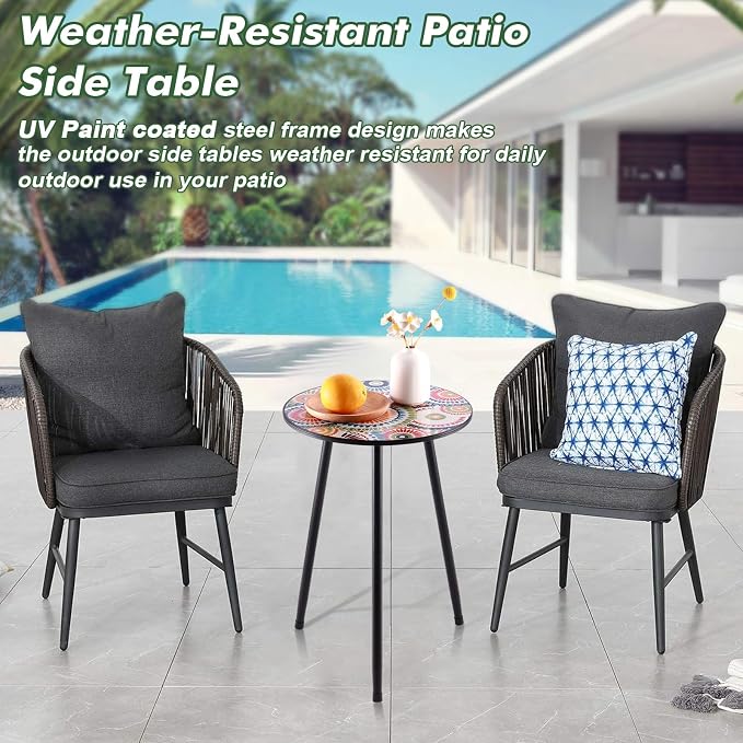 Party Zealot Metal Mosaic Round Side Table Set of Two 13.4" Small Outdoor Patio Round Accent Coffee Tables Indoor Corner Stand for Small Space Weather-Resistant for Balcony Plant Stand - Image 4