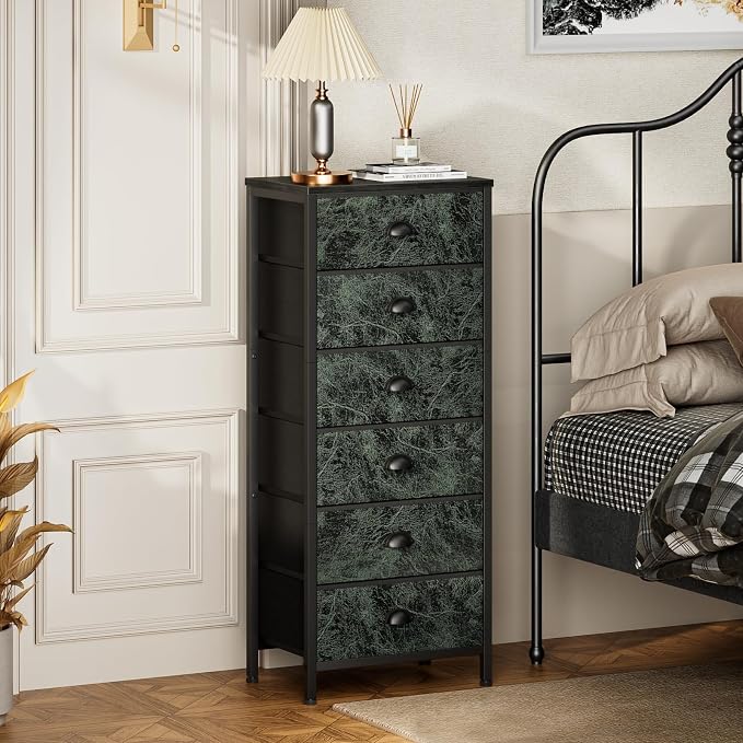 Furnulem Vertical Dresser for Bedroom,Tall Storage Tower Unit and Chest with 6 Drawers,Vintage Green Nightstand Furniture with Fabric Drawer Organizer in Dorm, Living Room,Closet,Entryway,Hallyway - Image 6